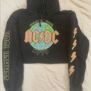 AC/DC Grey Charcoal Acid wash 1979 Summer Tour Cropped graphic hoodie XL